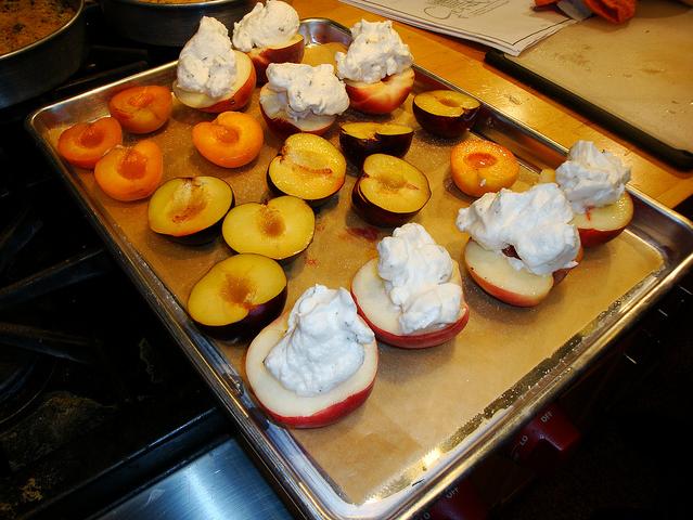Roasted Stone Fruit with Herbed Meringue