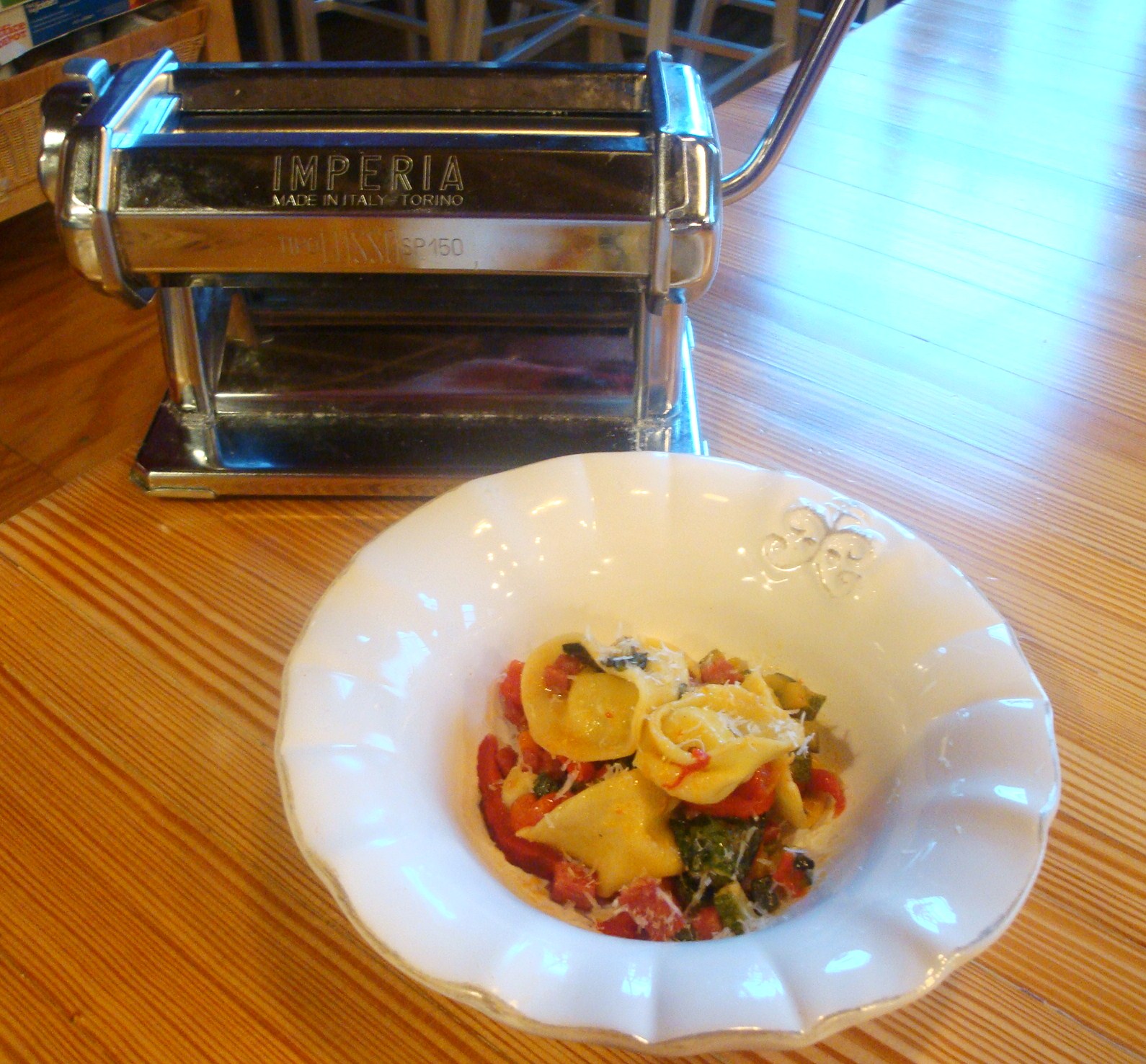 Sweet Corn and Crab Cappellacci with Soppresatta, Red Peppers, Zucchini & Basil