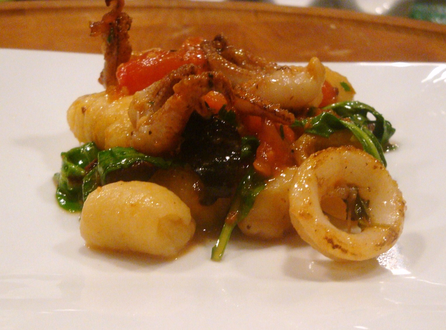 Cavatelli with Seared Squid, Oven-Roasted Tomatoes, Baby Arugula and Black Olives
